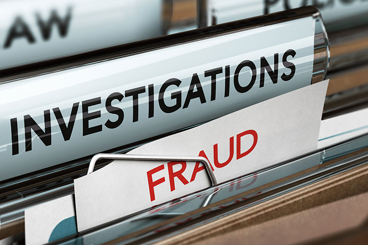 file folder tabs labeled Investigations and Fraud
