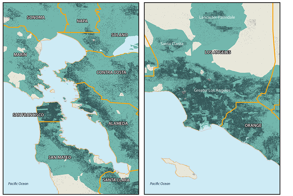 Figure 6 shows how access to home-generated sharps waste collection sites varies among certain regions by showing access to collection sites in three different areas of California: the San Francisco Bay Area, the Los Angeles Metropolitan area, and Kern County.